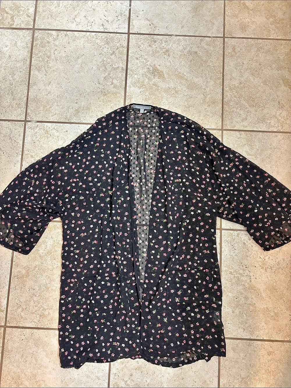 Anthropologie black floral sheer kimono style blouse